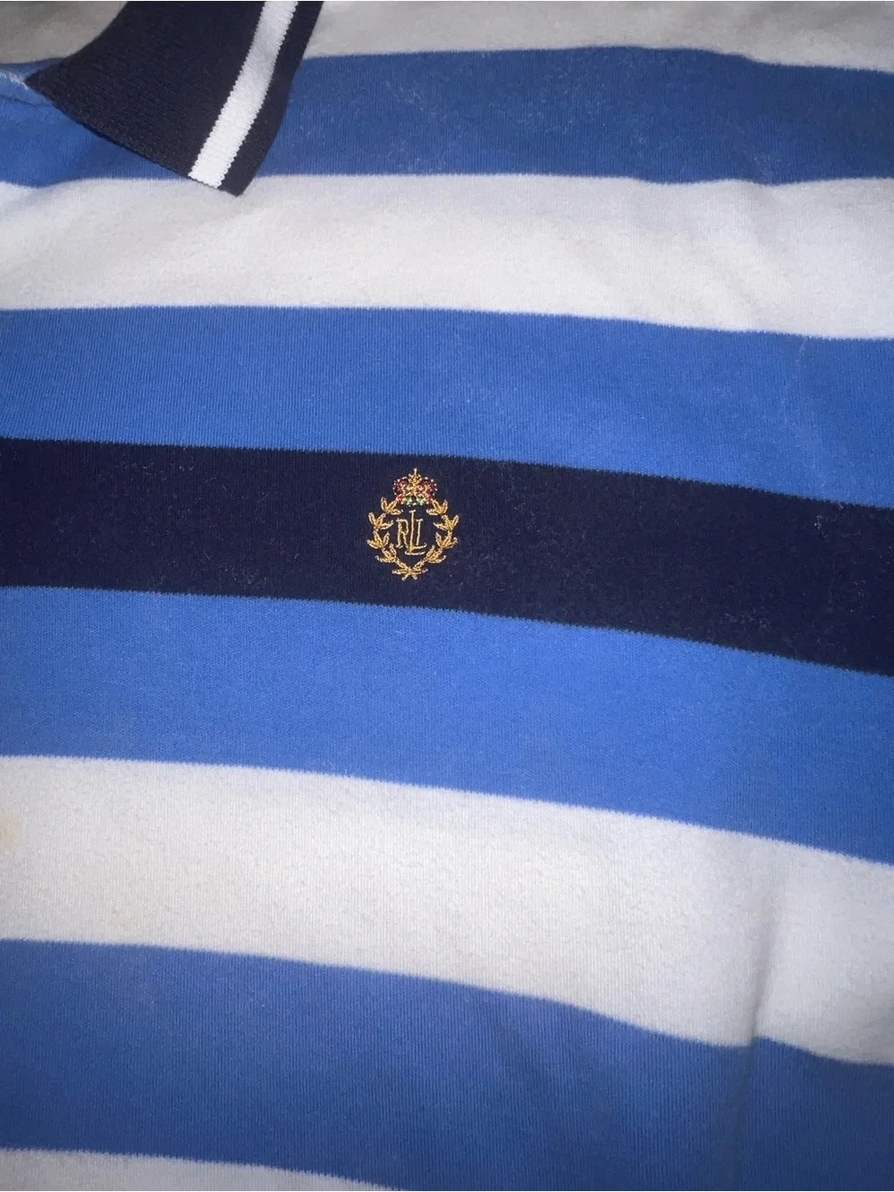 Ralph Lauren Blue & White Striped Polo with Navy Accent